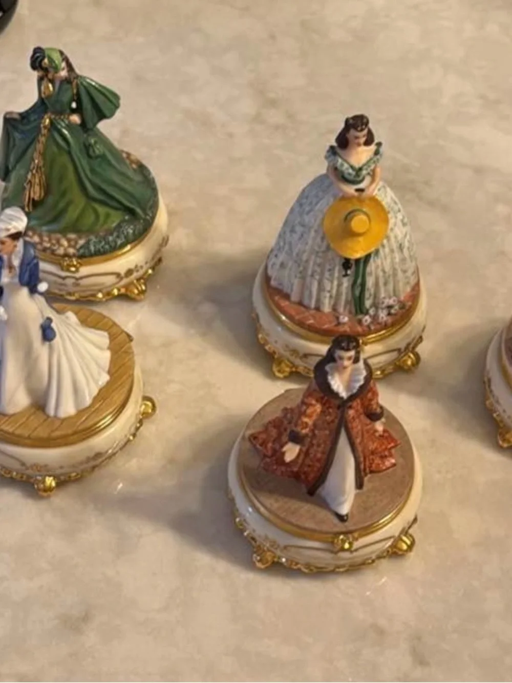 Scarlett O’Hara Porcelain Figurine Music Box - Green, White, Gold Accent